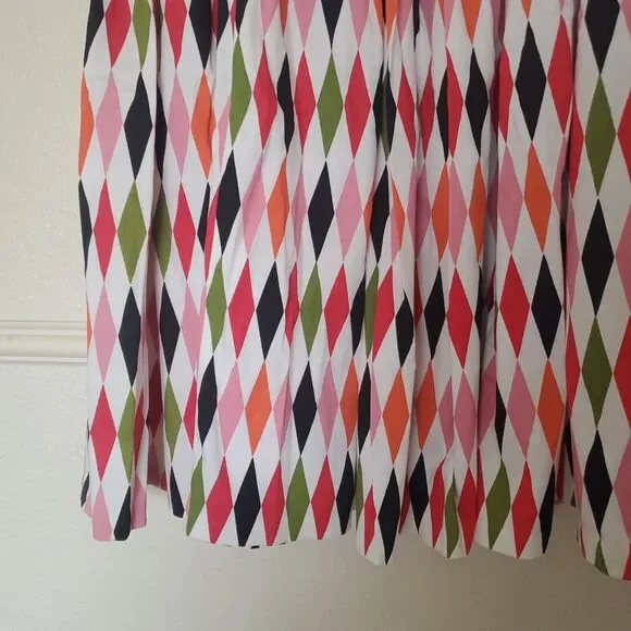 Pinup Couture Bella Gathered Harlequin Swing Skirt Womens Size L Colorful Cotton
